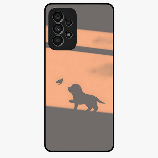 Puppy Shadow Art Glass Case showing flat back view with cute puppy shadow style artwork and glossy glass finish.