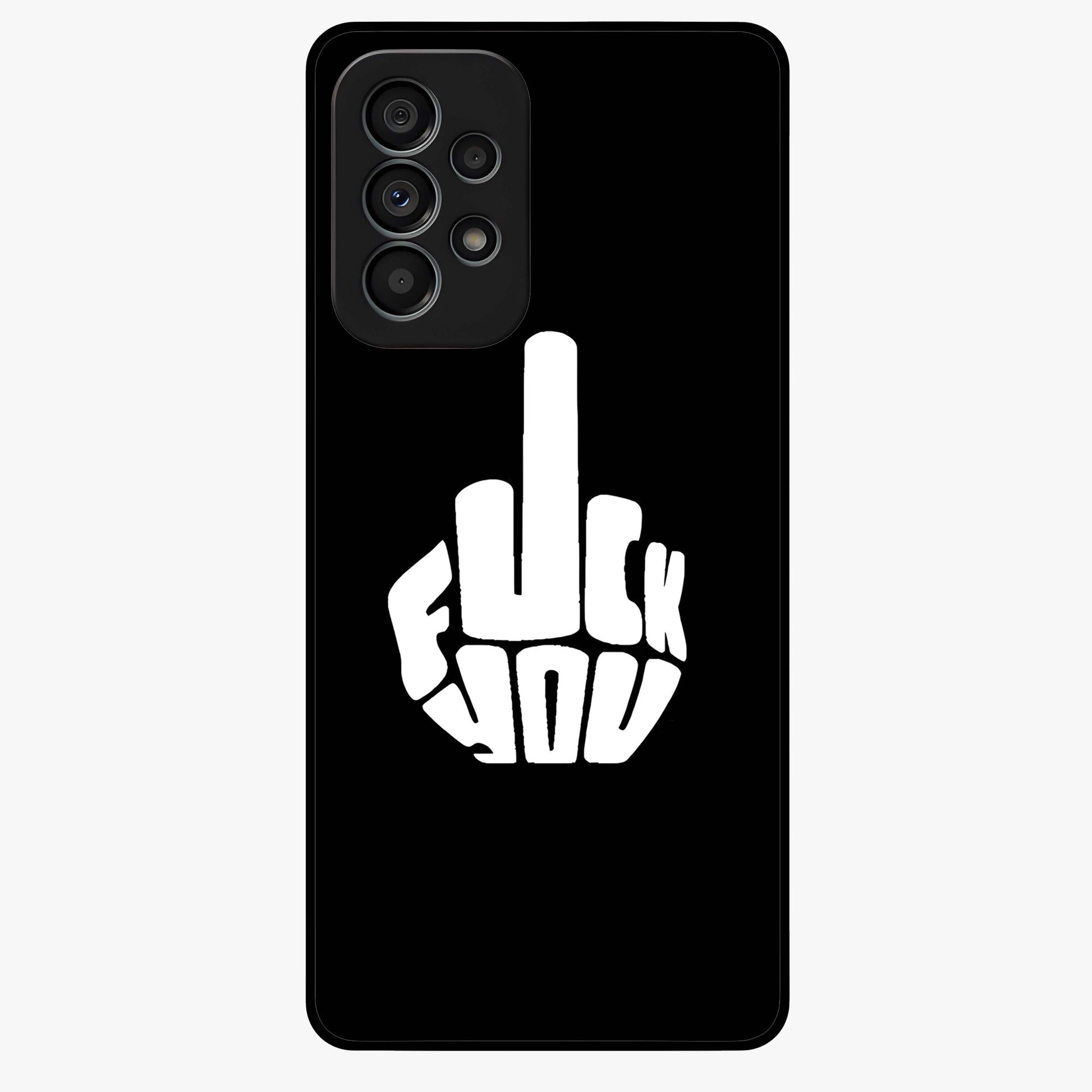Rebel Mode On Glass Case showing flat back view with bold rebellious typography artwork and glossy glass finish.