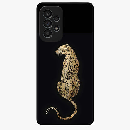 Regal Leopard Glass Case showing flat back view with bold leopard artwork and glossy glass finish.