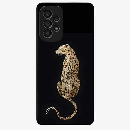 Regal Leopard Glass Case showing flat back view with bold leopard artwork and glossy glass finish.