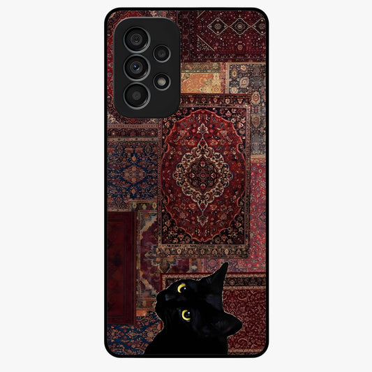 Regal Magic Cat Apple Glass Case showing flat back view with magical cat artwork holding apple and glossy glass finish.