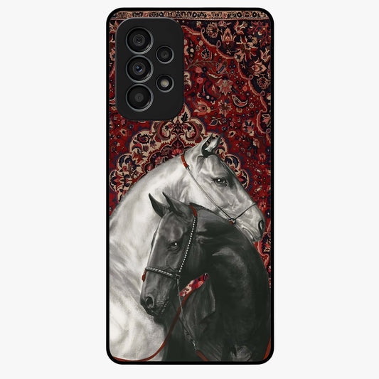 Regal Stallion Tapestry Glass Case showing flat back view with majestic horse tapestry artwork and glossy glass finish.