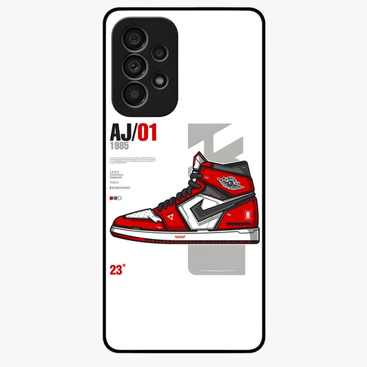 Retro Sneaker Blueprint Glass Case showing flat back view with sneaker blueprint style artwork and glossy glass finish.