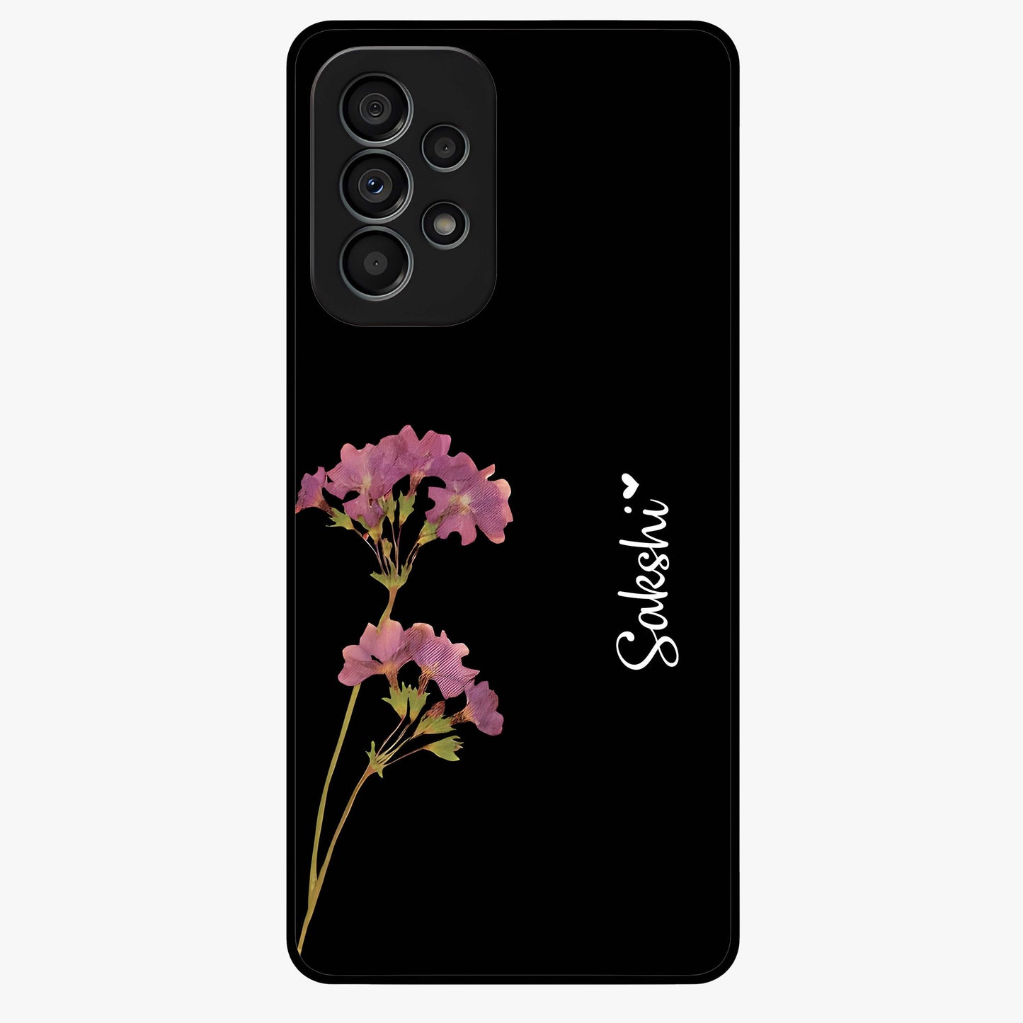 Riching Lavender Flower Custom Name Glass Case showing flat back view with lavender floral artwork and personalized name design.