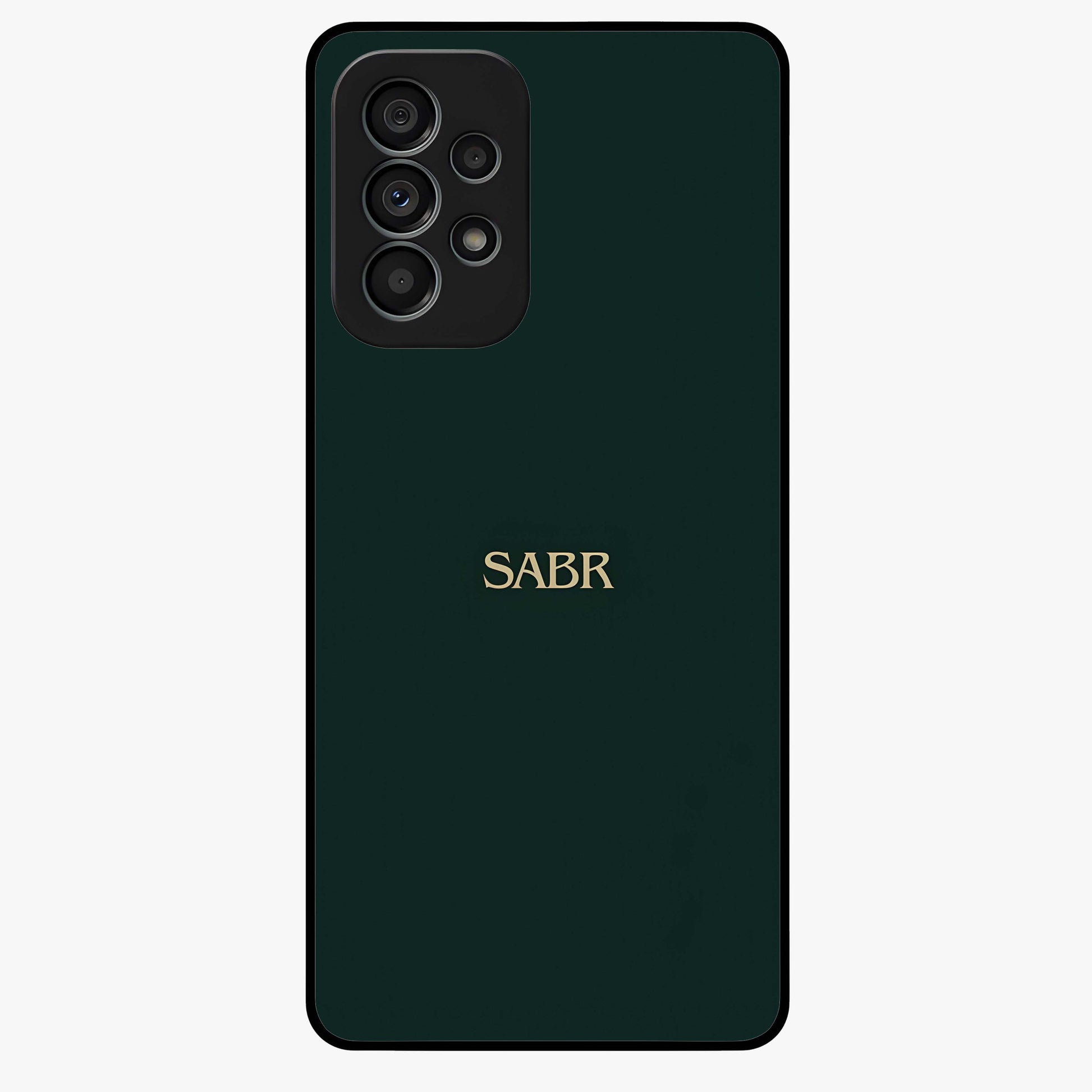 Sabr Minimal Patience Glass Case showing flat back view with minimalist typography artwork and glossy glass finish.