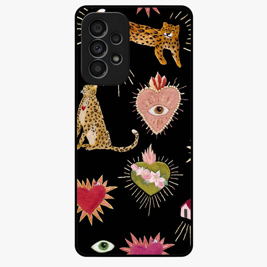 Sacred Jungle Heart Glass Case showing flat back view with jungle inspired heart artwork and glossy glass finish.