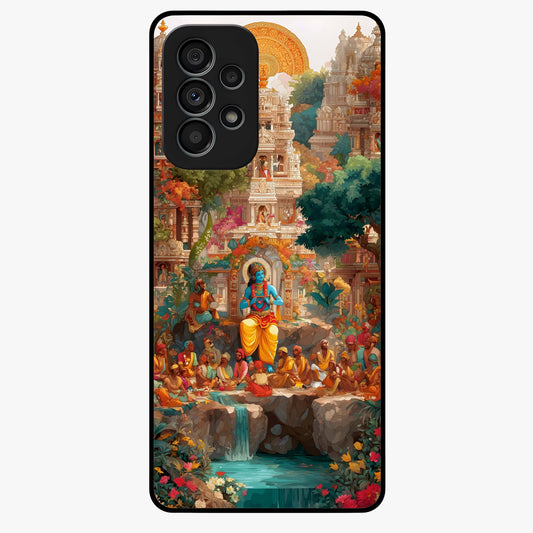 Sacred Sunlight Gods Glass Case showing flat back view with divine sunlight themed artwork and glossy glass finish.