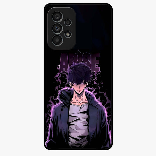 Shadow Monarch Awakening Glass Case showing flat back view with powerful dark monarch themed artwork and glossy glass finish.