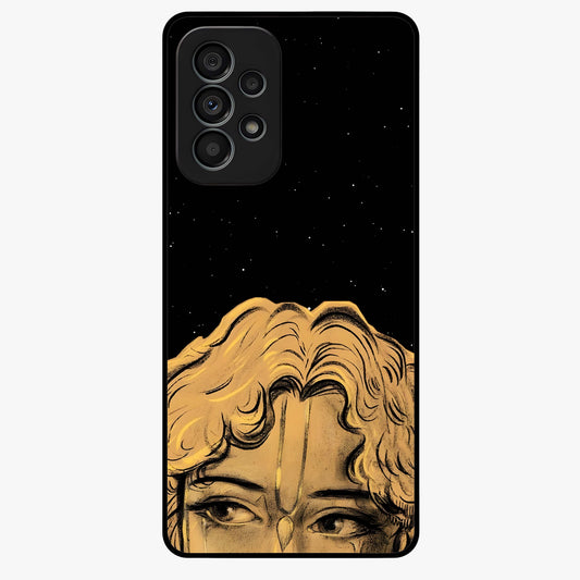 Shri Krishna Art Glass Case showing flat back view with devotional Krishna artwork and glossy glass finish.