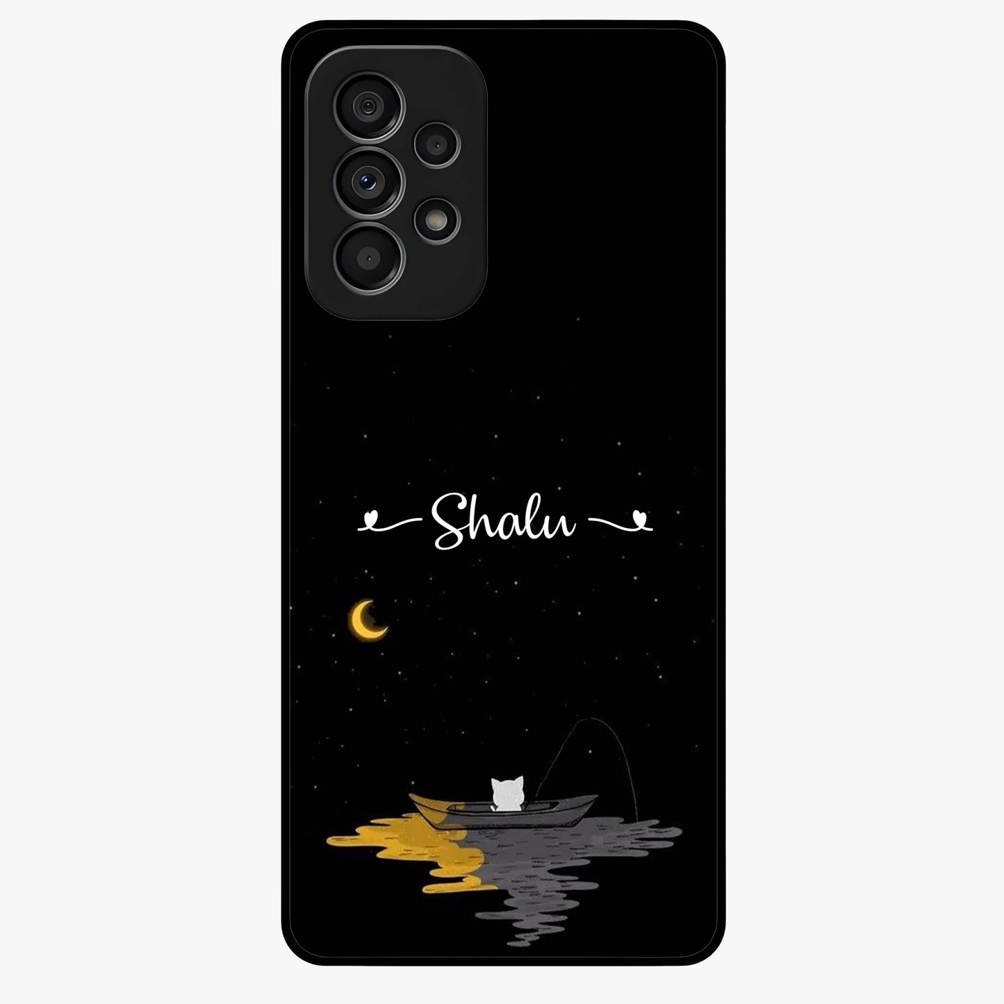 Silent Night Row Glass Case showing flat back view with calm night themed artwork and glossy glass finish.