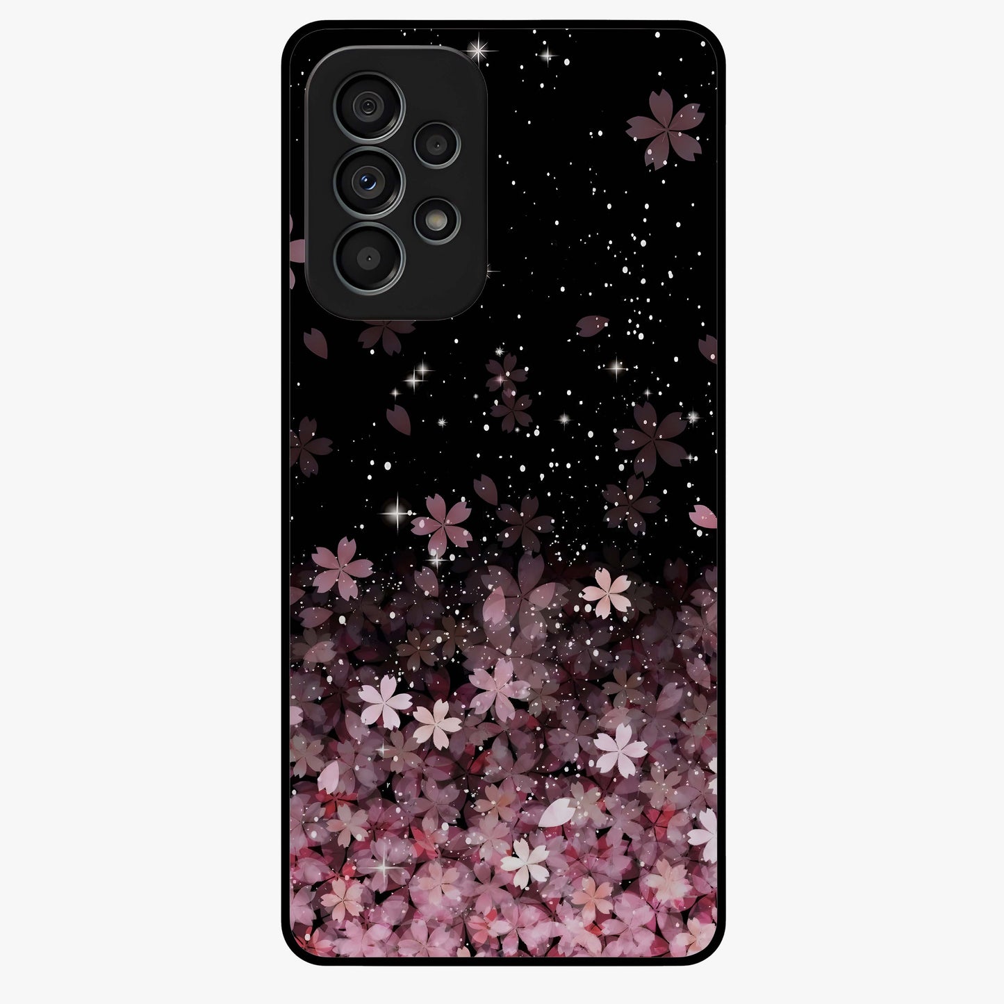 Small Starry Flowers Glass Case showing flat back view with delicate starry floral artwork and glossy glass finish.