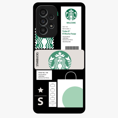 Starbucks Mocha Glass Case showing flat back view with coffee inspired artwork and glossy glass finish.