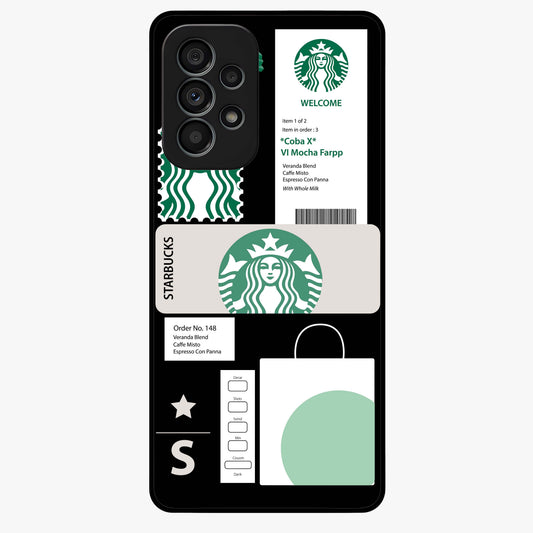 Starbucks Mocha Glass Case showing flat back view with coffee inspired artwork and glossy glass finish.