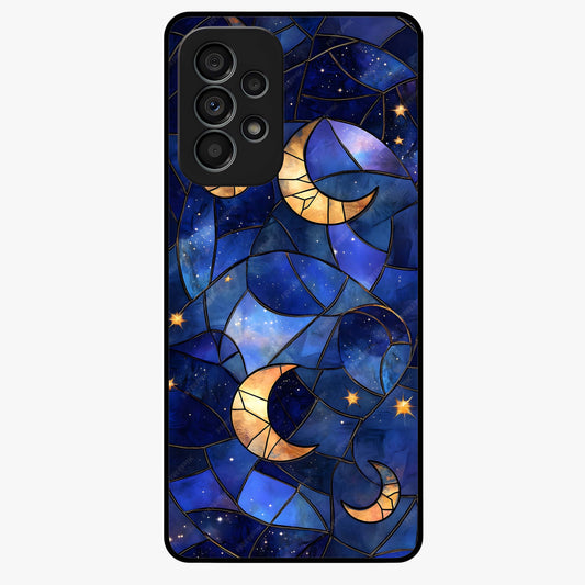 Starlit Sky Tapestry Glass Case showing flat back view with decorative starry sky tapestry artwork and glossy glass finish.