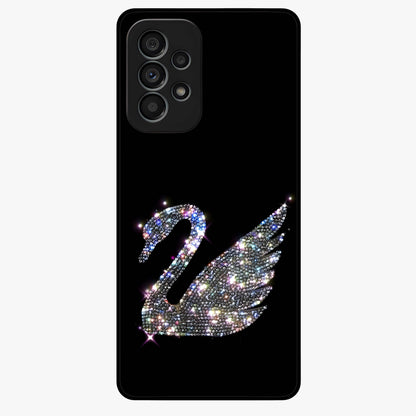 Starlit Swan Grace Glass Case showing flat back view with graceful swan artwork under starry sky and glossy glass finish.