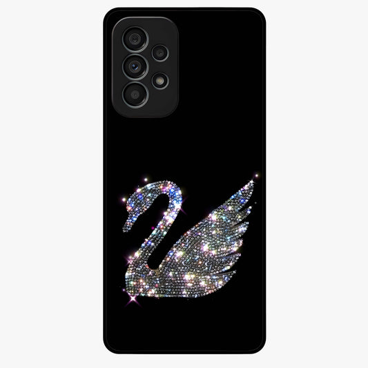 Starlit Swan Grace Glass Case showing flat back view with graceful swan artwork under starry sky and glossy glass finish.