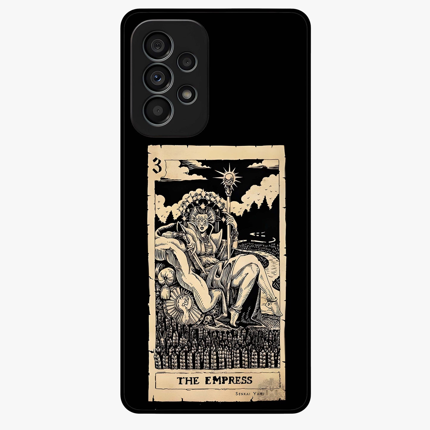 The Empress Glass Case showing flat back view with regal feminine artwork and glossy glass finish.