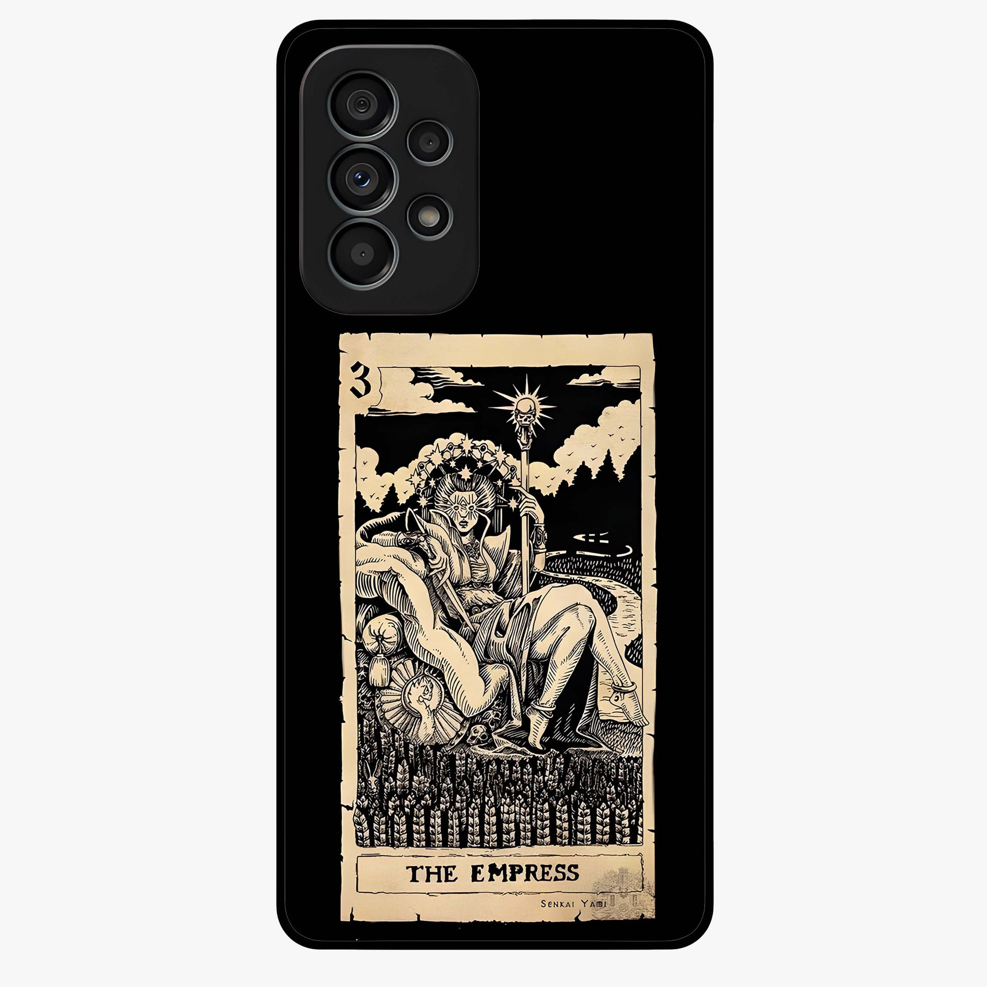 The Empress Glass Case showing flat back view with regal feminine artwork and glossy glass finish.