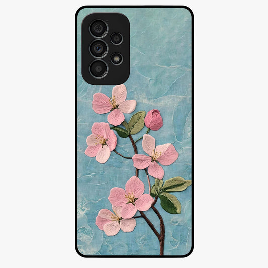 Threaded Blossom Breeze Glass Case showing flat back view with delicate blossom artwork and glossy glass finish.