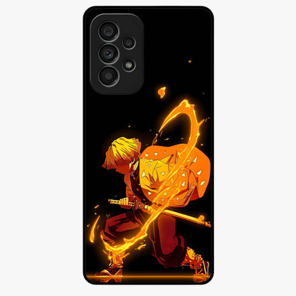 Thunder Flame Execution Glass Case showing flat back view with powerful flame and lightning artwork and glossy glass finish.