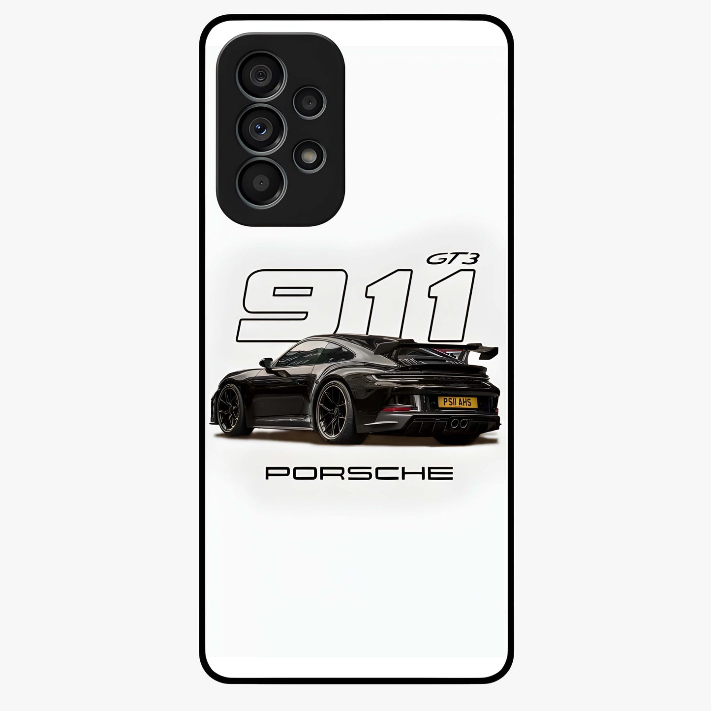 Turbo Legacy Icon Glass Case showing flat back view with iconic sports car inspired artwork and glossy glass finish.