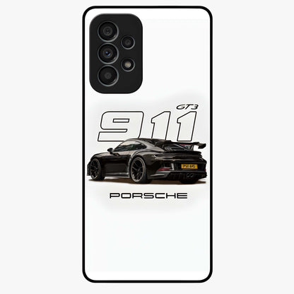 Turbo Legacy Icon Glass Case showing flat back view with iconic sports car inspired artwork and glossy glass finish.