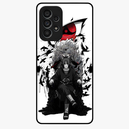 Uchiha Shadow Throne Glass Case showing flat back view with cosmic underwater themed artwork and glossy glass finish.