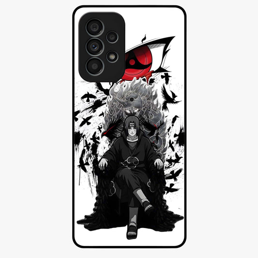 Uchiha Shadow Throne Glass Case showing flat back view with cosmic underwater themed artwork and glossy glass finish.