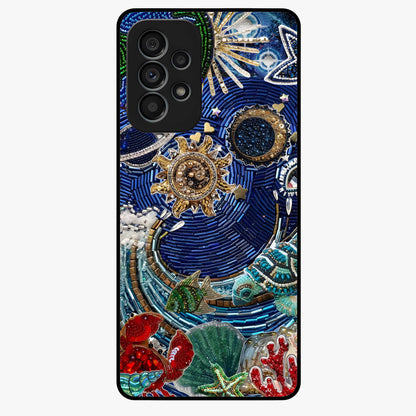 Universe Underwater Spark Glass Case showing flat back view with cosmic underwater themed artwork and glossy glass finish.