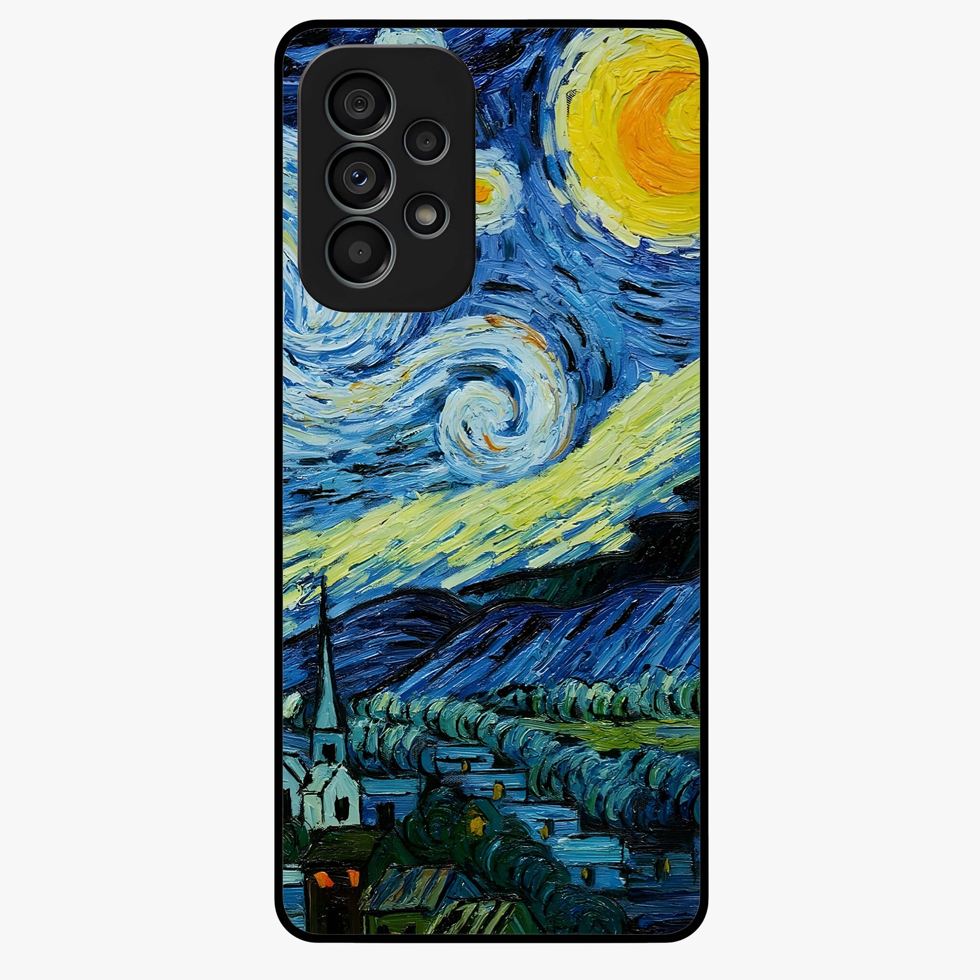 Van Gogh Art Glass Case showing flat back view with classic painterly artwork inspired by Van Gogh style and glossy glass finish.