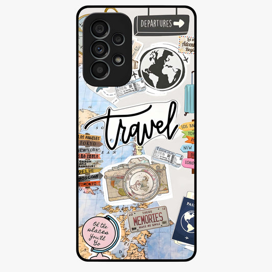 Wanderlust Journal Glass Case showing flat back view with travel inspired artwork and glossy glass finish.