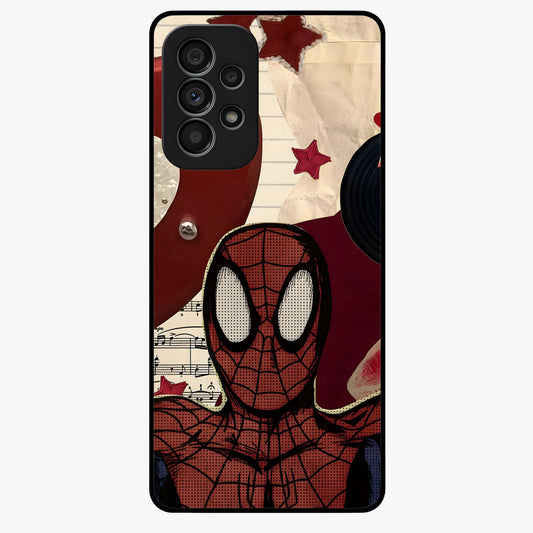Web Warrior Vibes Glass Case showing flat back view with superhero inspired web themed artwork and glossy glass finish.