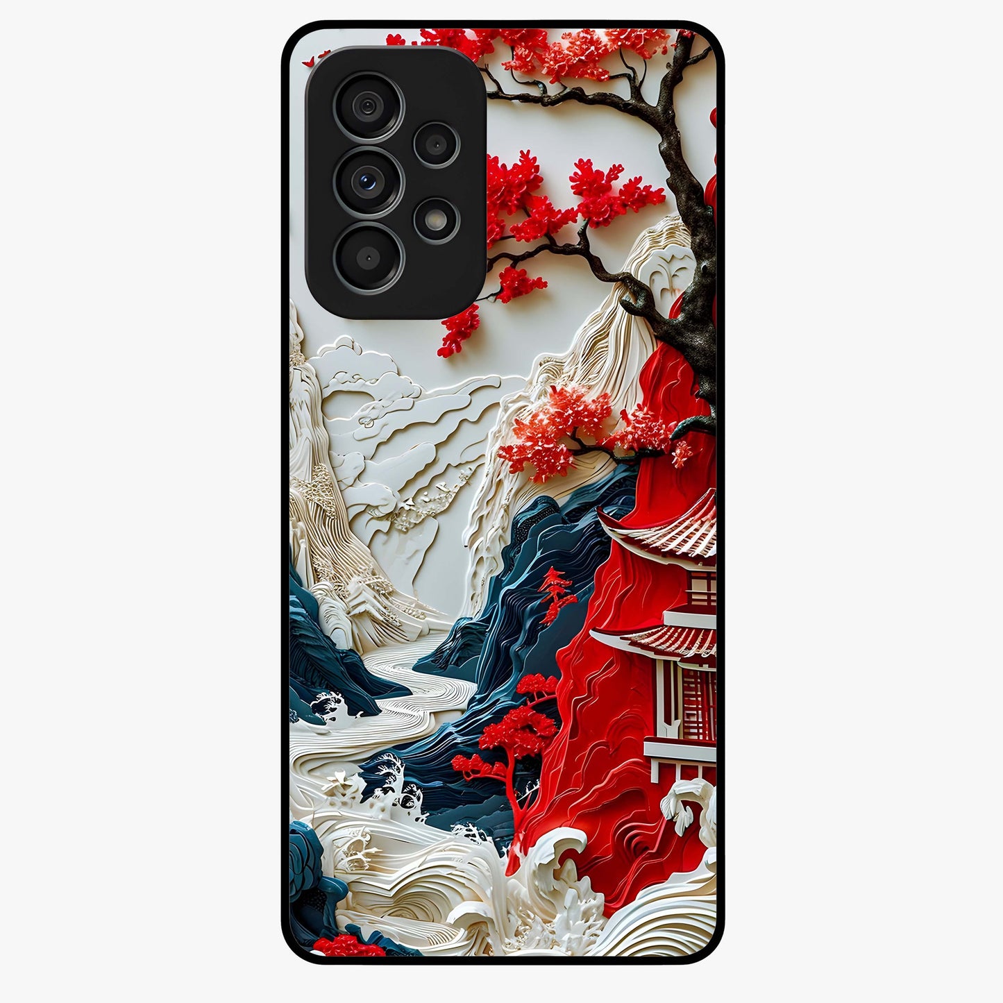 Whispers Of Sakura Waves Glass Case showing flat back view with cherry blossom wave artwork and glossy glass finish.