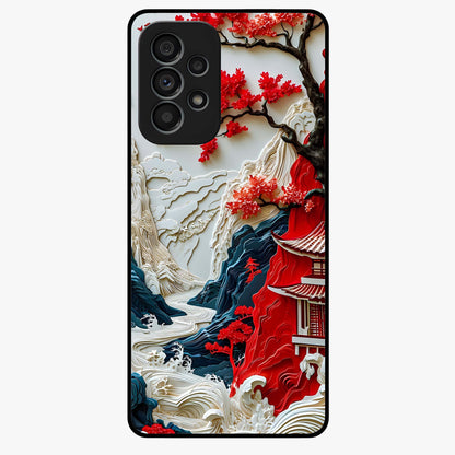 Whispers Of Sakura Waves Glass Case showing flat back view with cherry blossom wave artwork and glossy glass finish.
