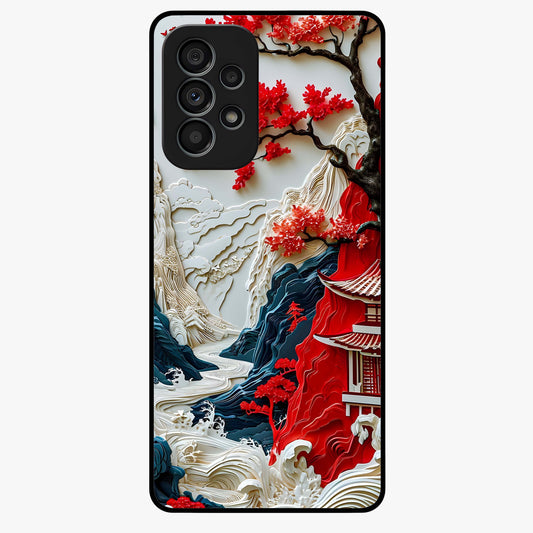 Whispers Of Sakura Waves Glass Case showing flat back view with cherry blossom wave artwork and glossy glass finish.
