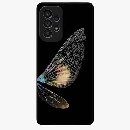 Whispers Of Wings Glass Case showing flat back view with graceful wing inspired artwork and glossy glass finish.