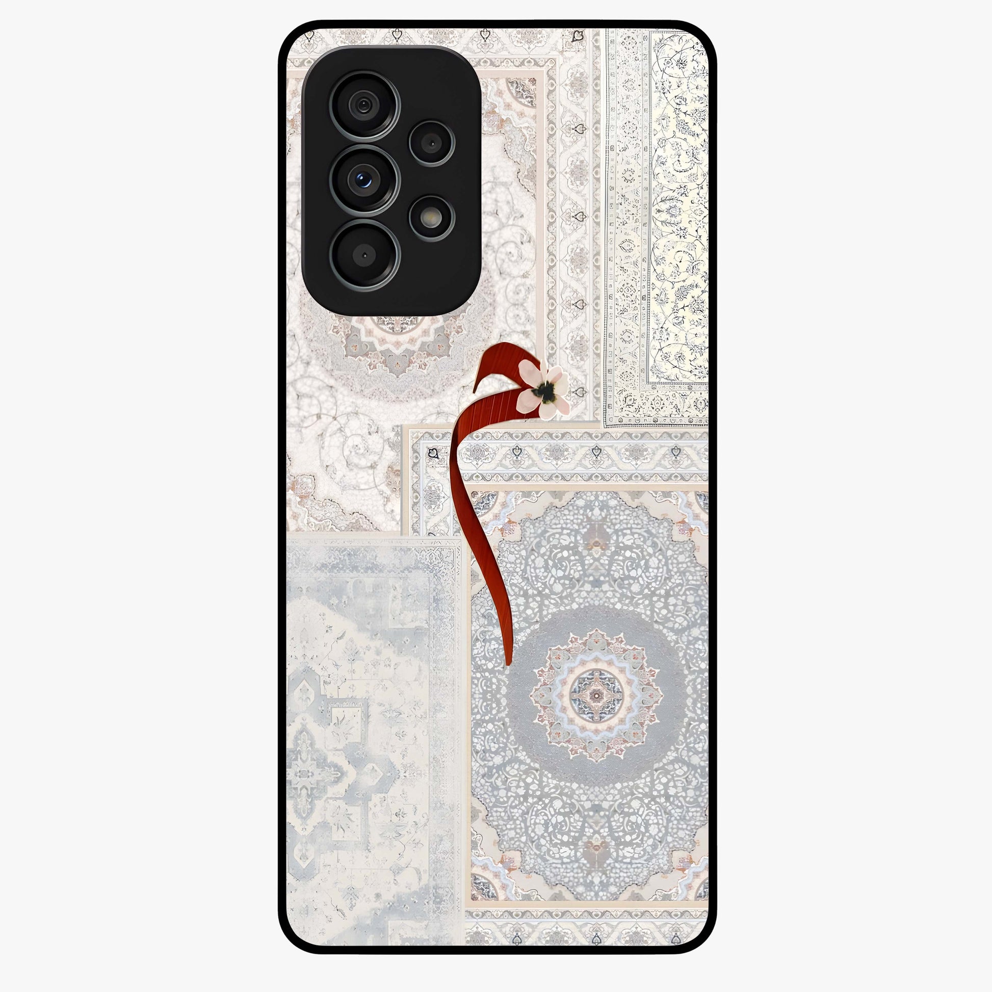 White Aesthetic Bow Glass Case showing flat back view with minimal bow artwork and glossy glass finish.