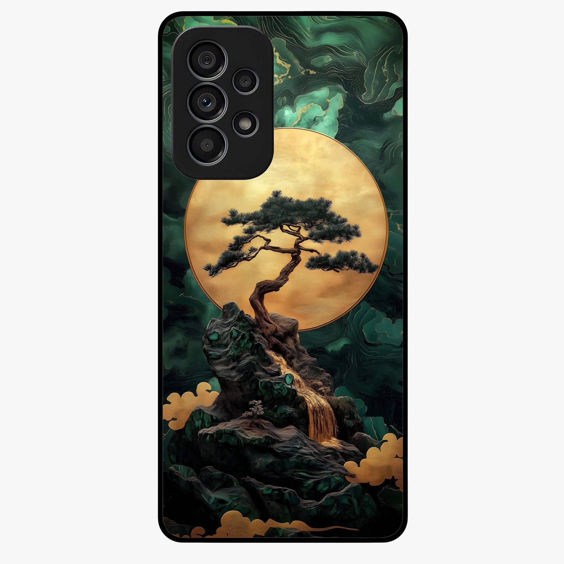 Zen Moon Rise Glass Case showing flat back view with calm moonrise artwork and glossy glass finish.