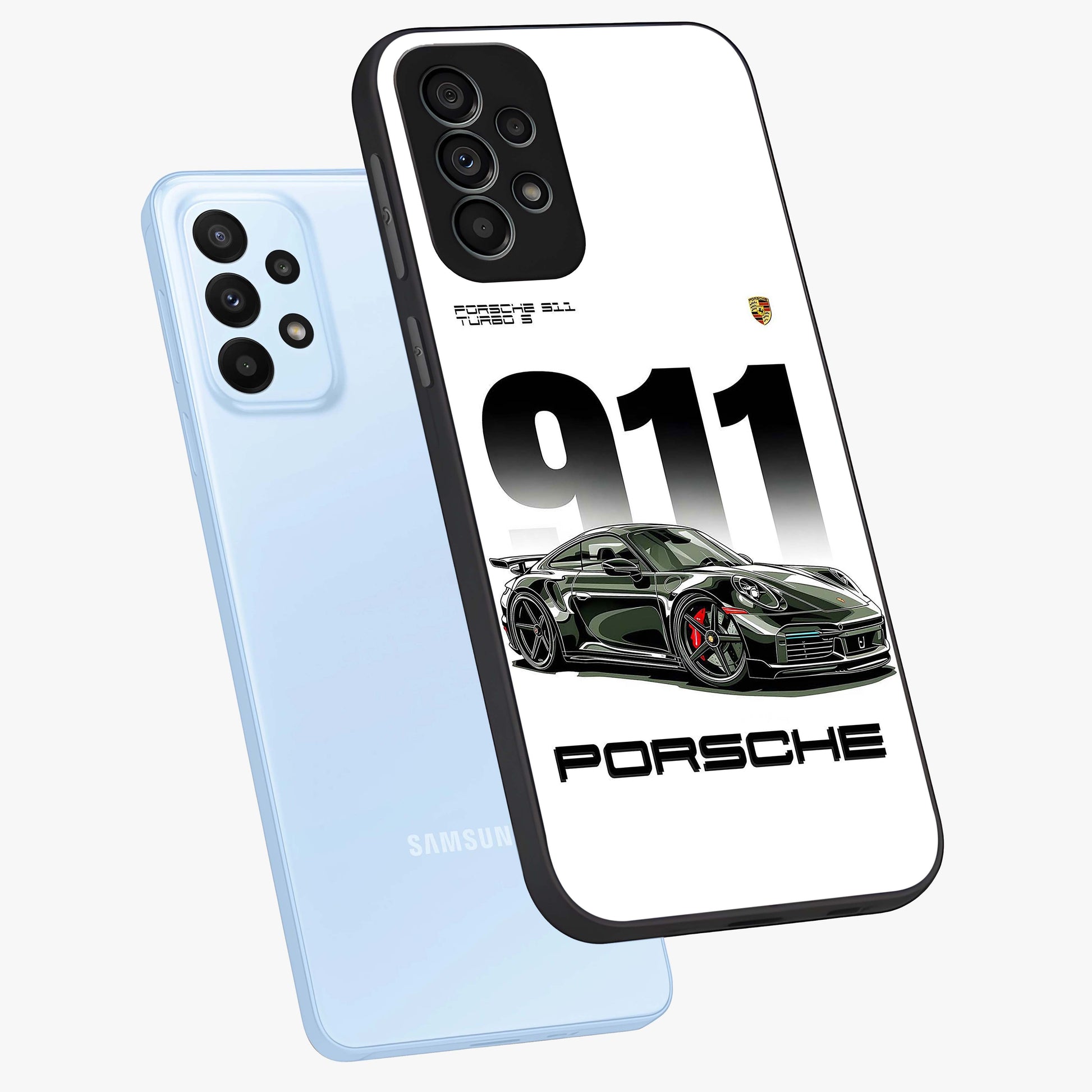 911 Turbo Dominance Glass Case displayed in premium angled mockup highlighting sporty car illustration and sleek glass surface.