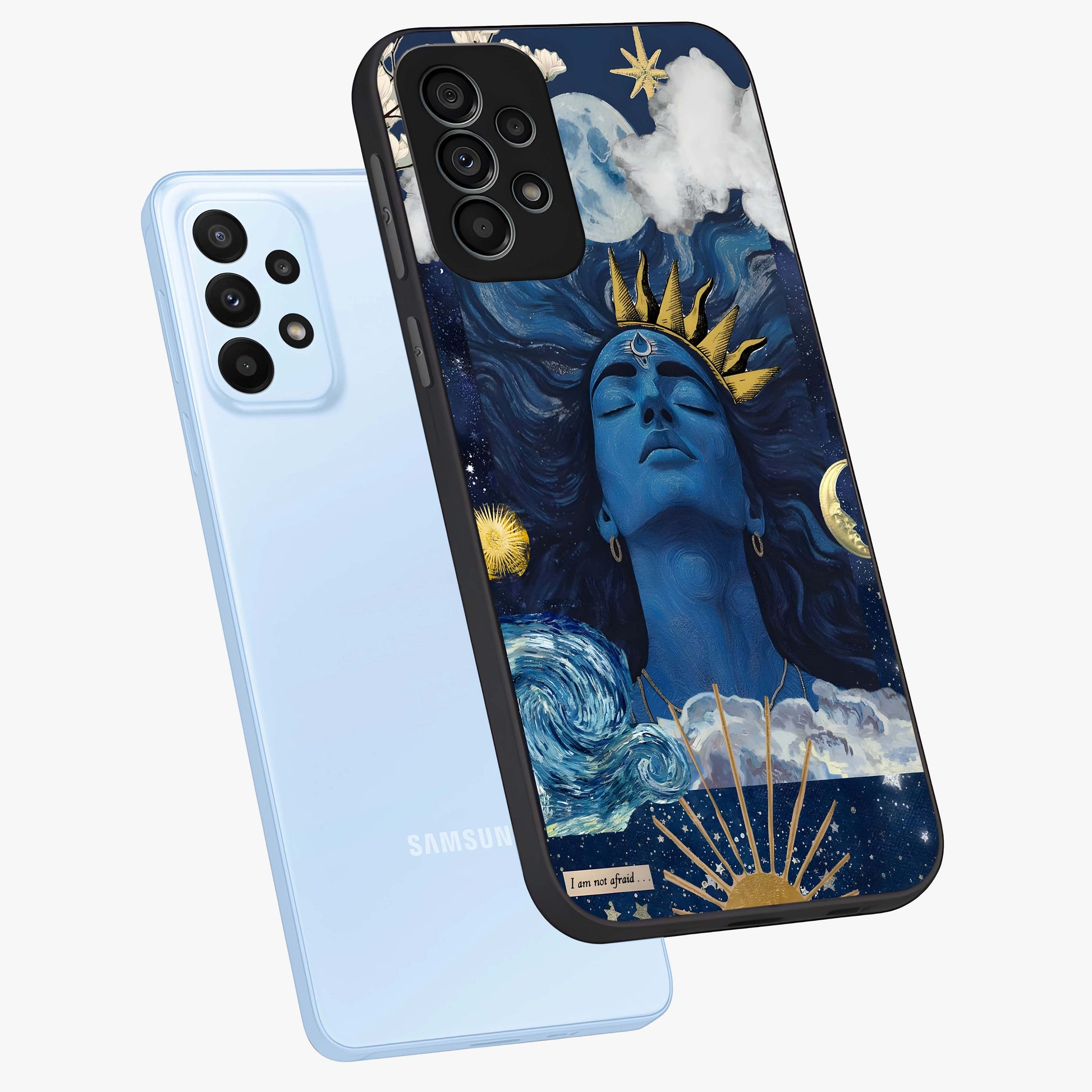Aesthetic Lord Shiva Glass Case displayed in angled mockup highlighting spiritual Shiva illustration and sacred aesthetic design.