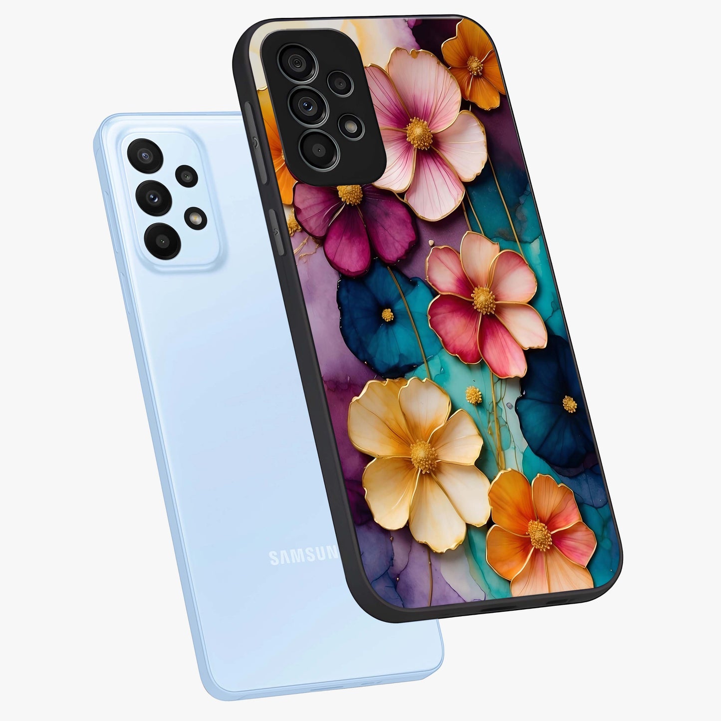 Artlyn Grace Flower Pattern Glass Case displayed in angled mockup highlighting delicate flower pattern design and smooth glass surface.