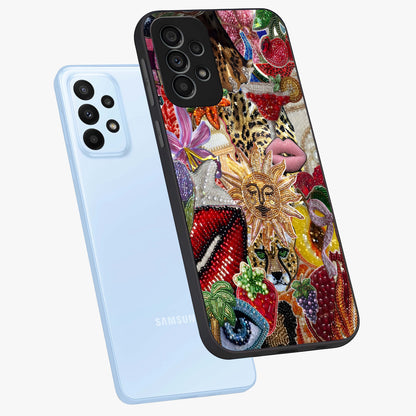 Beaded Fashion Jungle Glass Case displayed in angled mockup highlighting colorful fashion bead design and artistic pattern.