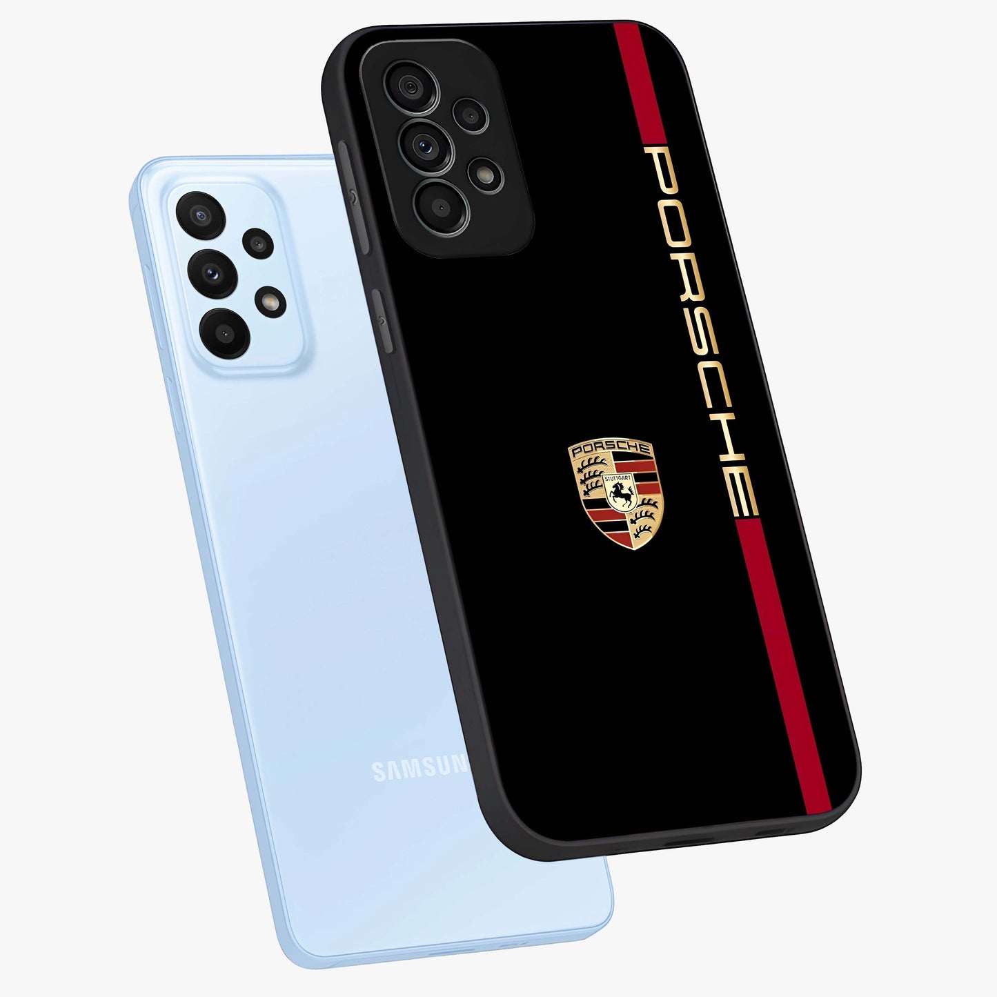 Black Minimal Porsche Glass Case displayed in angled mockup highlighting modern minimal car illustration and clean aesthetic design.