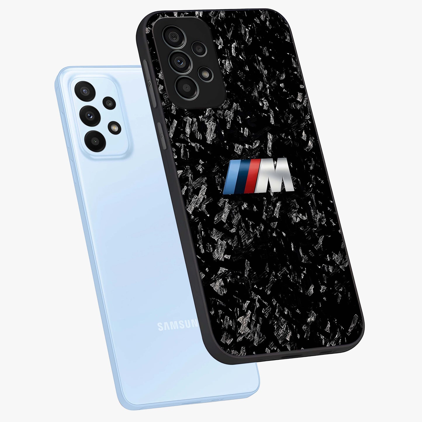 Carbon Speed Mark Glass Case displayed in angled mockup highlighting racing inspired carbon design and sleek aesthetic style.