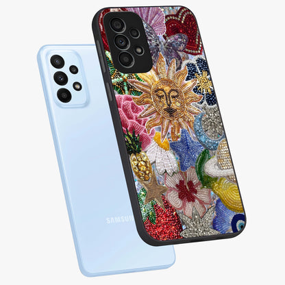 Celestial Floral and Playful Glass Case displayed in angled mockup highlighting playful floral design with dreamy celestial elements.