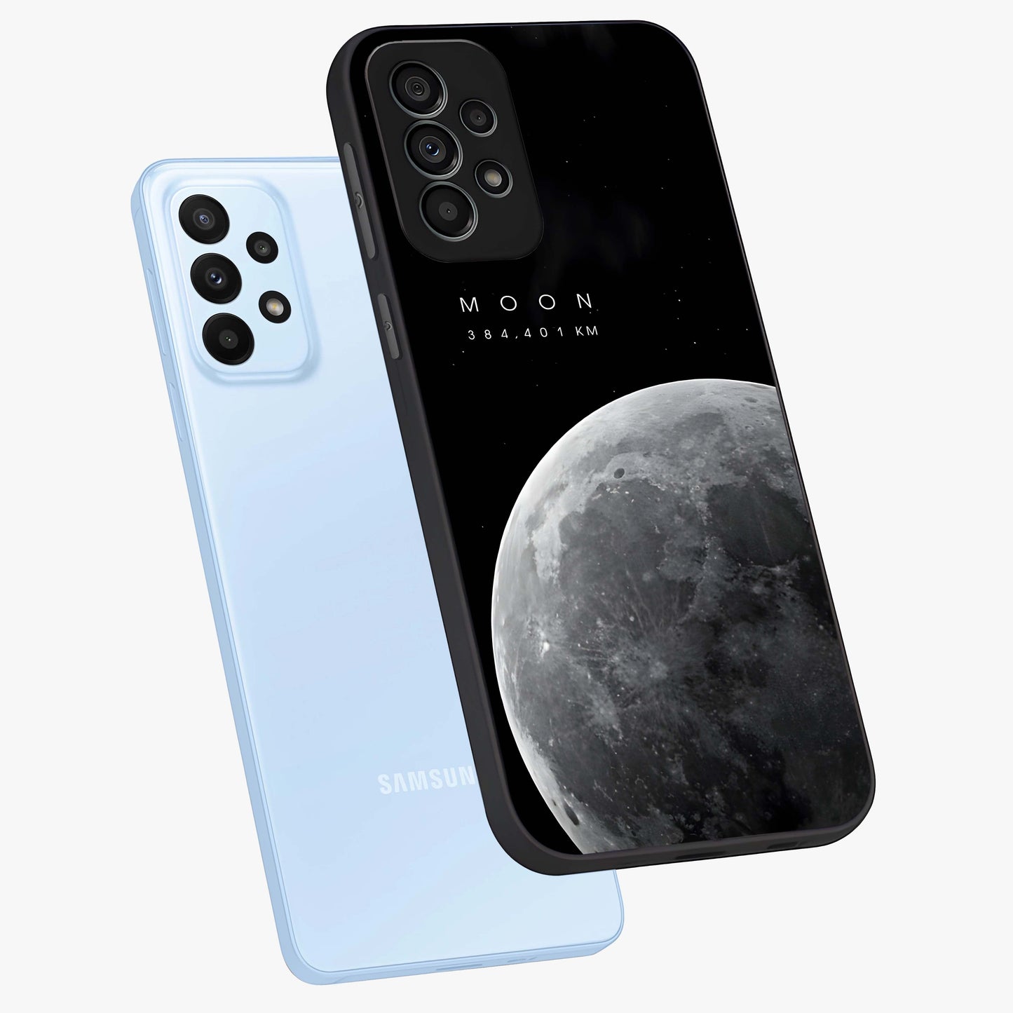 Cosmic Moon Glow Glass Case displayed in angled mockup highlighting celestial moon design with cosmic aesthetic theme.