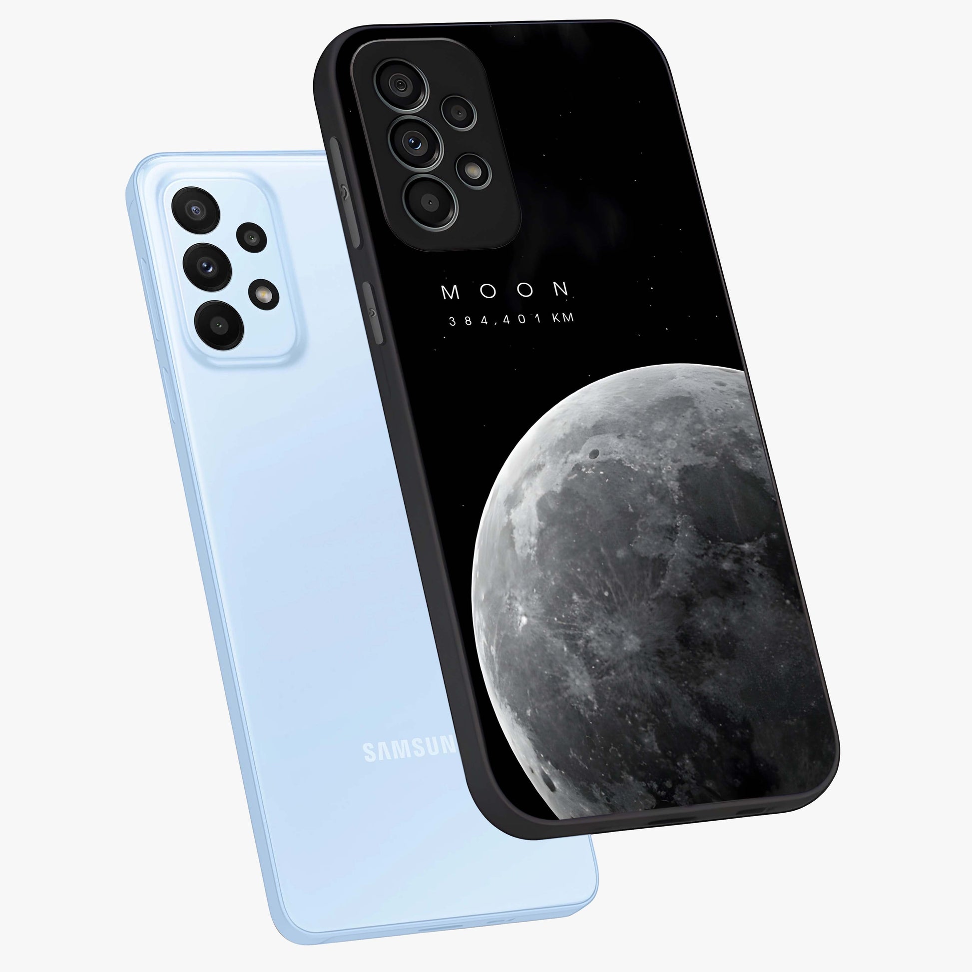 Cosmic Moon Glow Glass Case displayed in angled mockup highlighting celestial moon design with cosmic aesthetic theme.