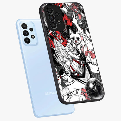 Crimson Chaos Panel Glass Case displayed in angled mockup highlighting chaotic panel style design with modern graphic theme.
