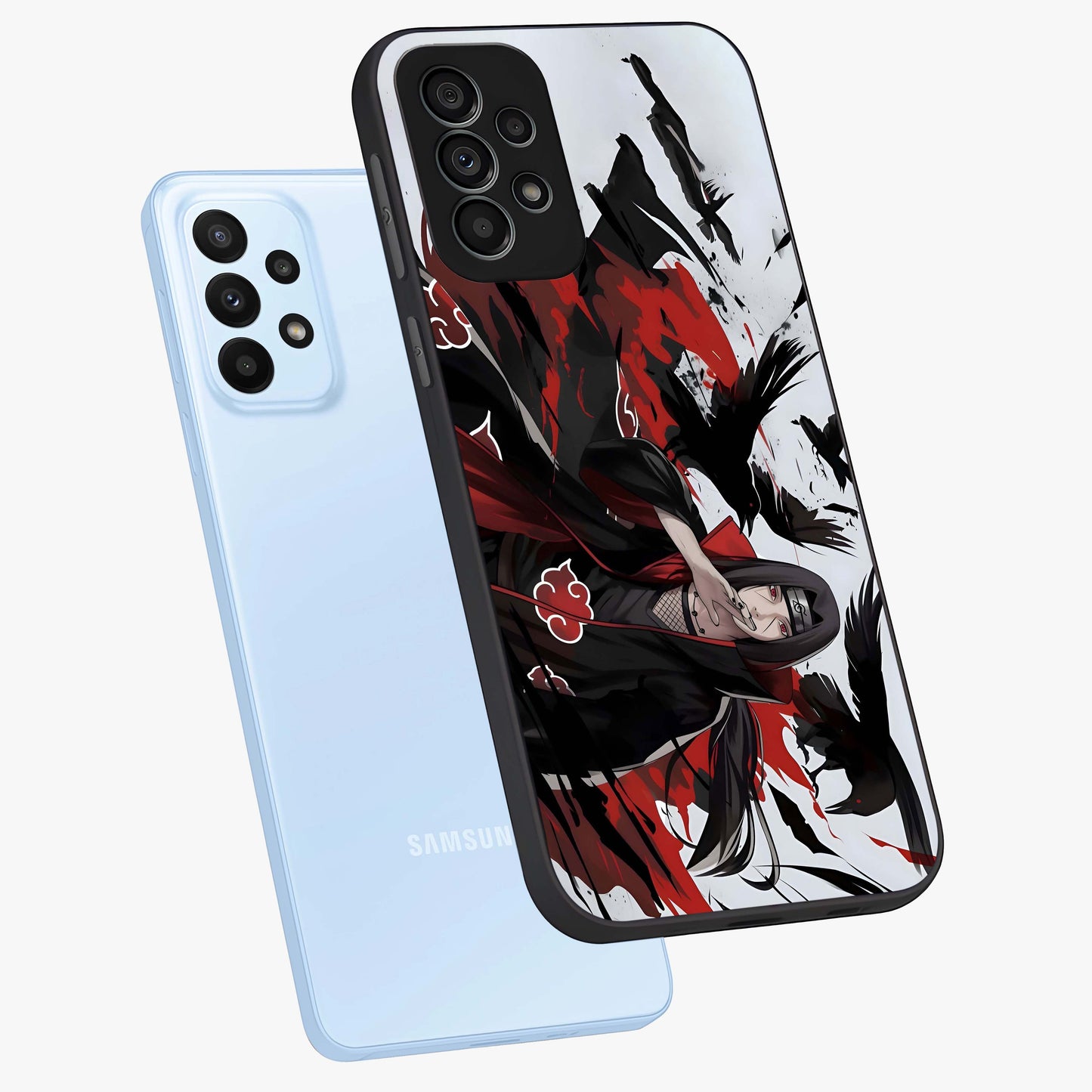 Crimson Crow Illusion Glass Case displayed in angled mockup highlighting mysterious crow graphic with dark aesthetic style.