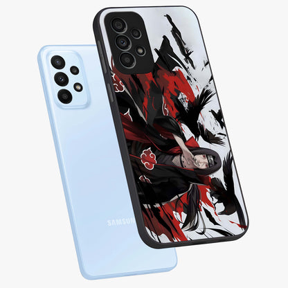 Crimson Crow Illusion Glass Case displayed in angled mockup highlighting mysterious crow graphic with dark aesthetic style.
